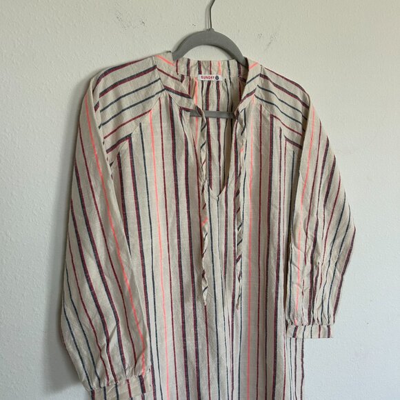 Sundry Coverup Striped Cotton Size 4/6 Tie-Neck Long Sleeve Tunic Loose S - Picture 4 of 8